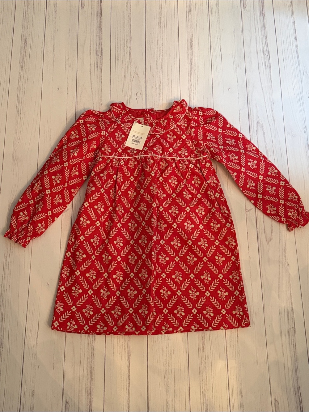 NWT Tbbc Girls' Red Floral-Print Long Sleeve Dress